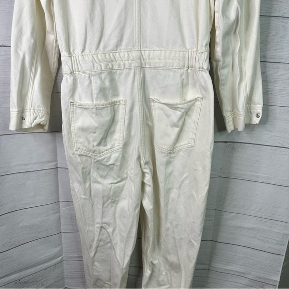Mango size Large Long Sleeve Off White Utility Denim Jumpsuit Boilersuit - Picture 9 of 12